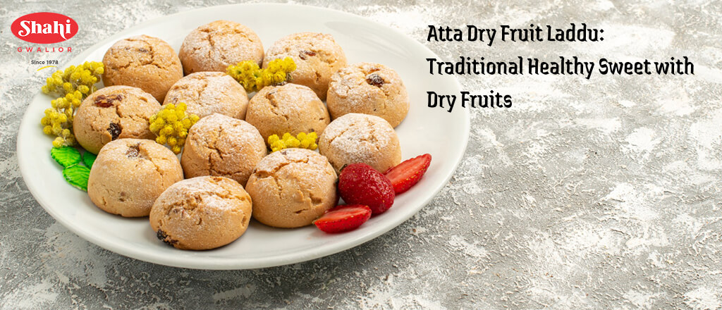 Healthy Atta Dry Fruit Laddu made with whole wheat flour and dry fruits